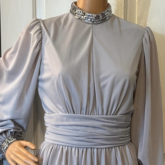 Vintage 60s Gray Long Sleeve Evening Dress - Picture 4 of 8